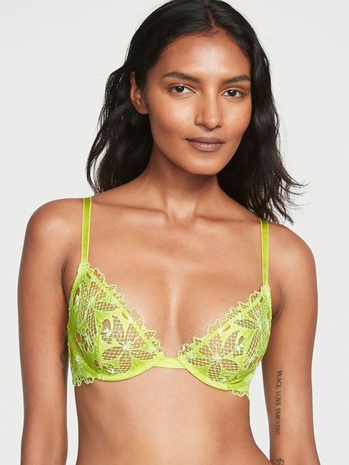 Victoria's Secret Limelight Green Floral Embroidered Demi Bra