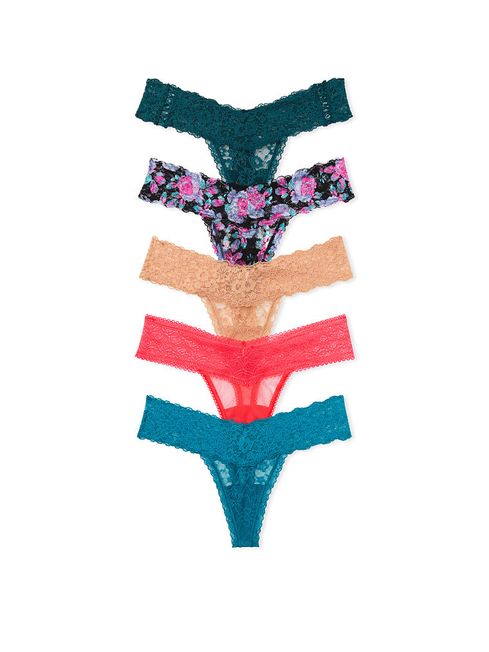 Victoria's Secret Blue/Nude/Green/Pink Thong Lace Knickers Multipack