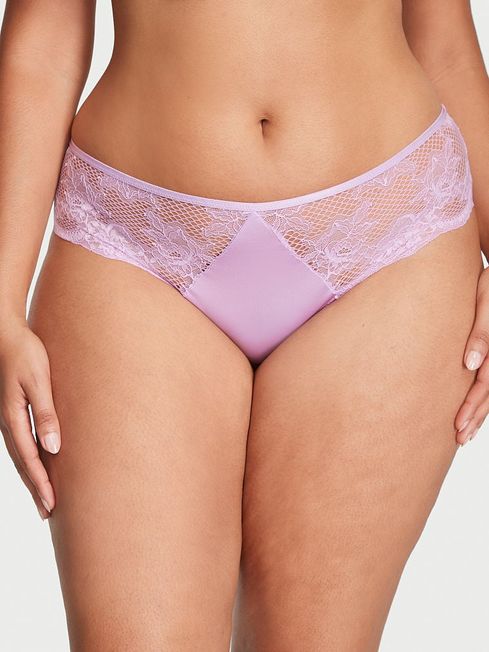 Victoria's Secret Silky Lilac Purple Fishnet Mesh Cheeky Lace Thong Knickers
