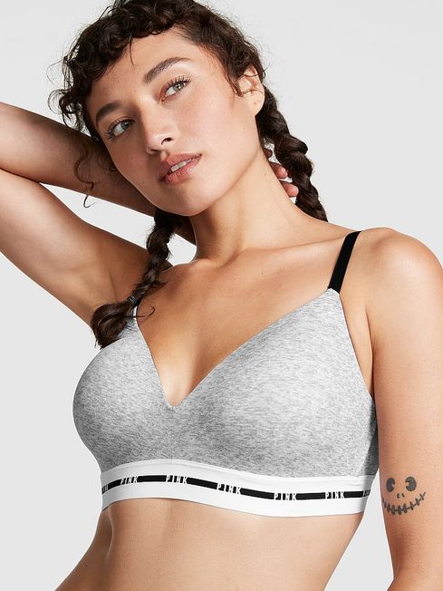 Victoria's Secret PINK Heather Grey Non Wired Lightly Lined Smooth T-Shirt Bra