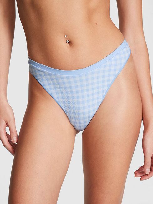 Victoria's Secret PINK Harbor Blue Gingham Jacquard Seamless Thong Knickers