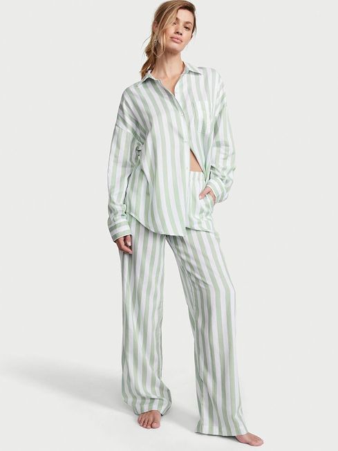 Victoria's Secret Seasalt Green Stripe Modal Long Pyjamas