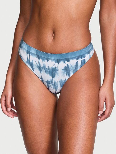 Victoria's Secret Faded Denim Blue Printed Seamless Thong Knickers