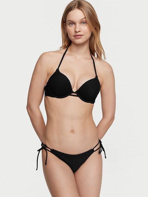 Victoria's Secret Black Fishnet Add 2 Cups Push Up Swim Bikini Top