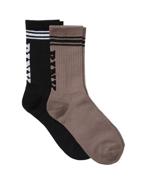Victoria's Secret PINK Pure Black And Iced Coffee Brown Crew Sock Pack