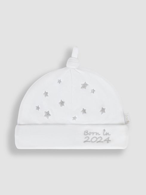 JoJo Maman Bébé White Born In 2024 Embroidered Hat
