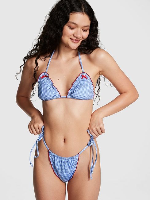 Marina Gingham Blue Triangle Frankies Bikinis Reign Bikini Top