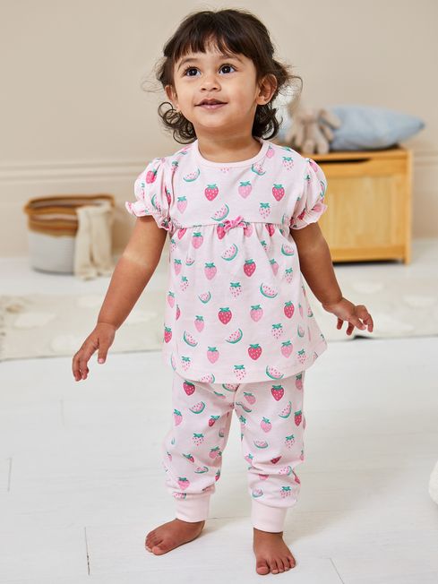 JoJo Maman Bébé Pink Strawberry Printed Jersey Pyjamas