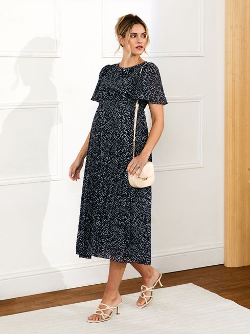 JoJo Maman B b Navy Spot Maternity Nursing Midi Dress