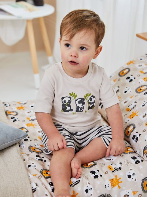 JoJo Maman Bébé Ecru Panda Appliqué Jersey Pyjamas
