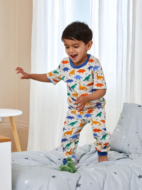 JoJo Maman Bébé Ecru Dino Printed Jersey Pyjamas