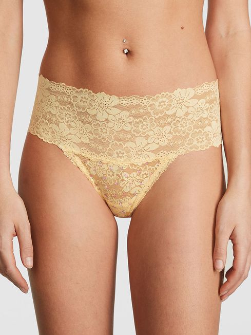Victoria's Secret PINK Yellow Ditsy Floral Thong Lace Knickers