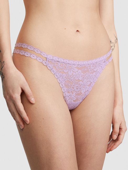 Victoria's Secret PINK Pastel Lilac Purple Thong Lace Strappy Thong Knickers