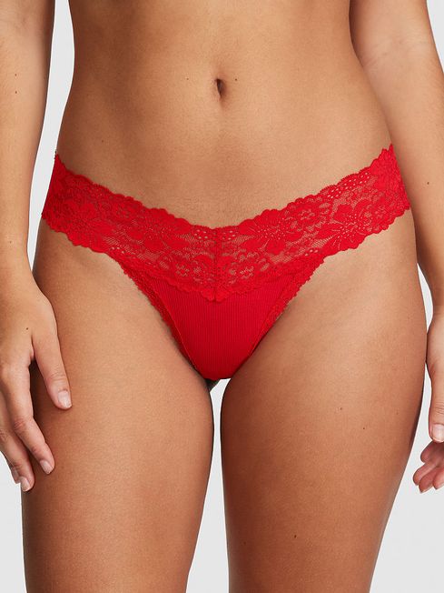 Victoria's Secret PINK Pin Up Red Lace Trim Rib Knickers