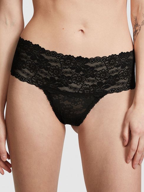 Victoria's Secret PINK Pure Black Thong Lace Knickers