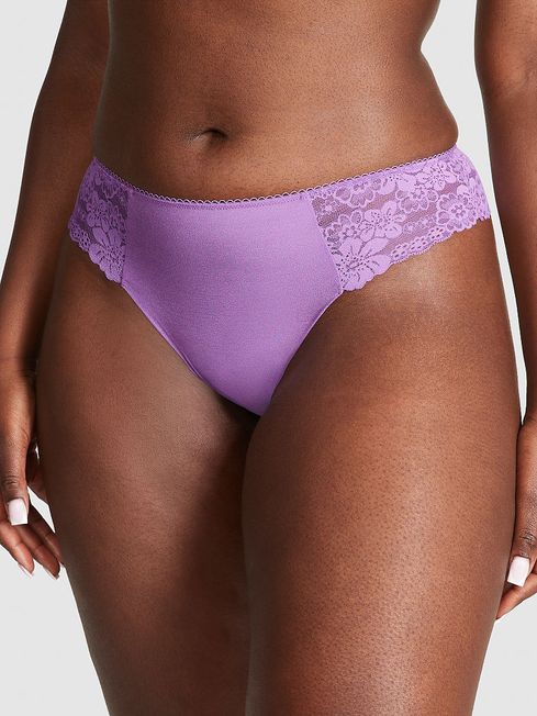 Victoria's Secret PINK Glaced Violet No Show Lace Trim Thong Knickers