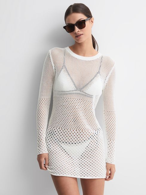 Reiss Cream Esta Crochet Mini Dress
