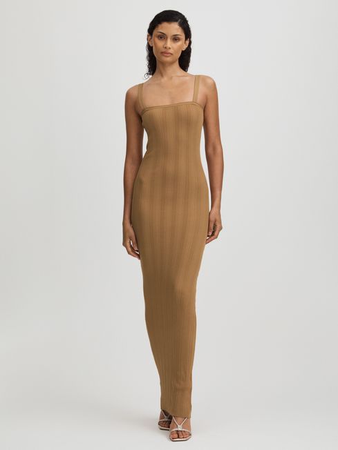 Good American Tan Good American Plisse Maxi Dress