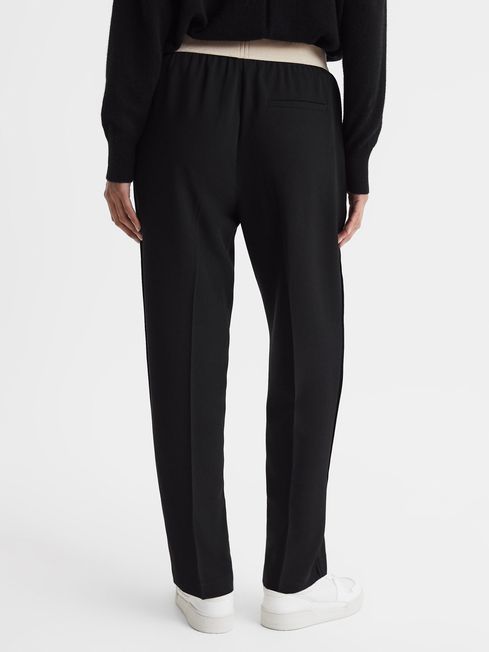 Reiss Black Iona Elasticated Waistband Tapered Trousers