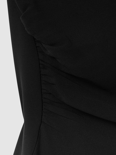 Asymmetric Bodycon Midi Dress in Black