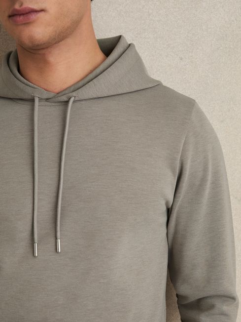 Reiss Taupe Fabien Interlock Jersey Drawstring Hoodie