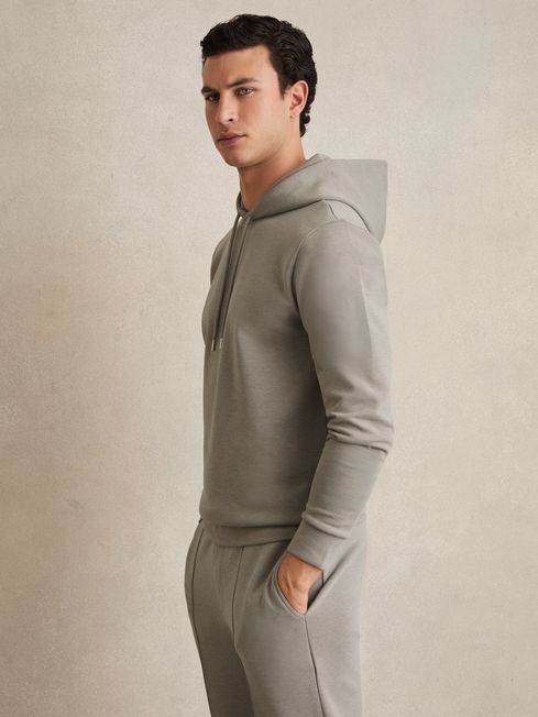 Reiss Taupe Fabien Interlock Jersey Drawstring Hoodie