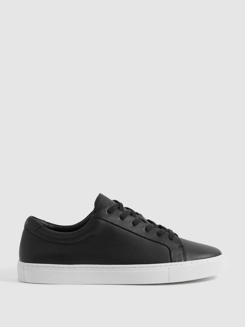 Reiss Black Luca Grained Leather Trainers