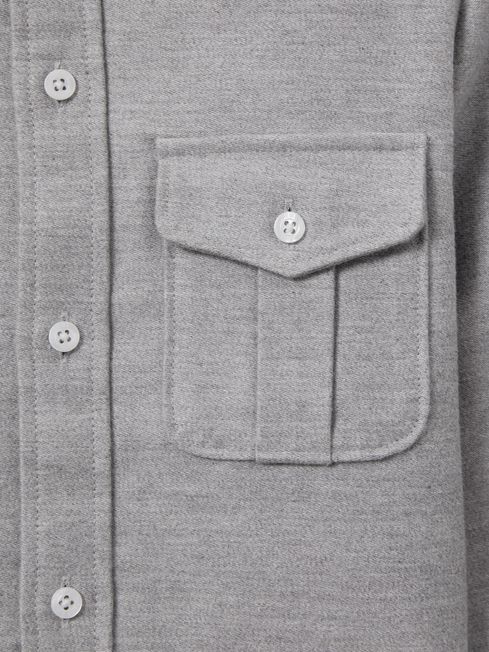 Reiss Soft Grey Thomas Brushed Cotton Patch Pocket Overshirt
