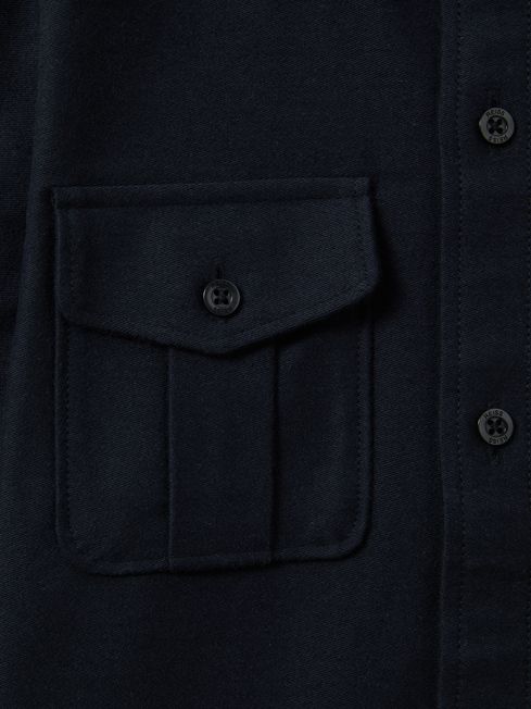 Reiss Navy Thomas Junior Brushed Cotton Patch Pocket Overshirt