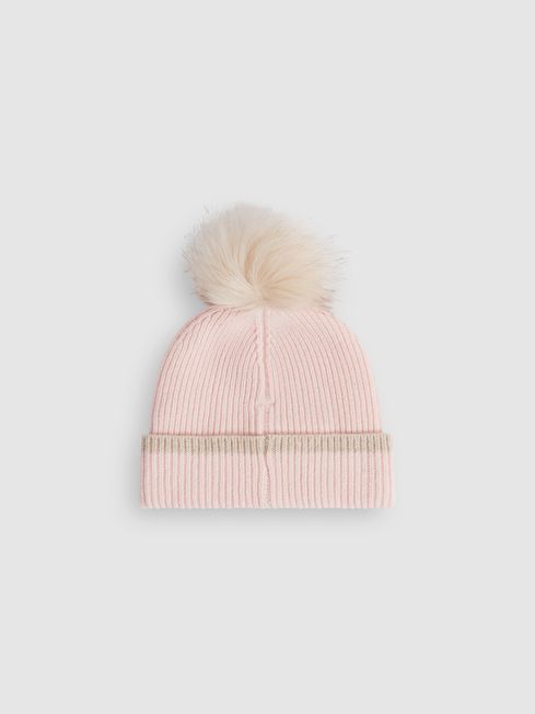 Reiss Pink Hattie Wool Ribbed Pom-Pom Hat