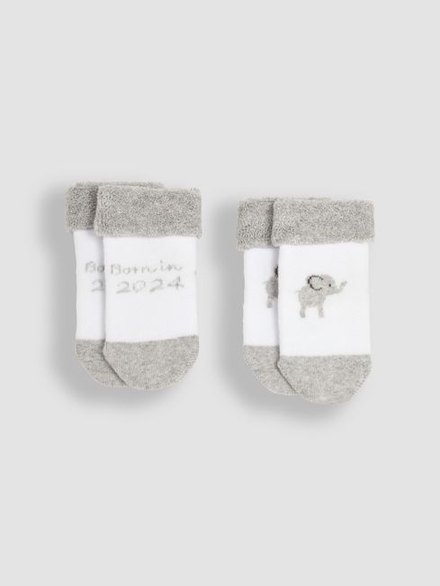 JoJo Maman Bébé White 2-Pack Born In 2024 Baby Socks