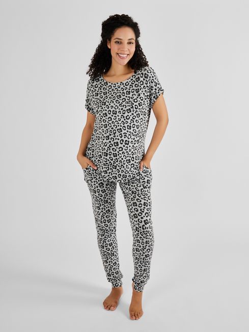 JoJo Maman Bébé Grey Animal Print Maternity & Nursing Pyjamas Set