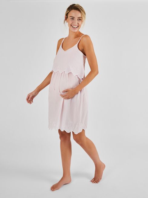 JoJo Maman Bébé Pink Ticking Stripe Maternity & Nursing Nightdress