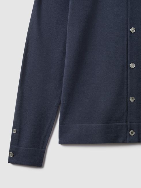 Merino Wool Button-Through Cardigan in Blue Smoke