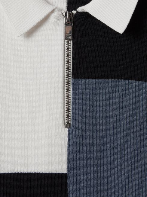 Reiss Blue Delta Senior Colourblock Half-Zip Polo Shirt