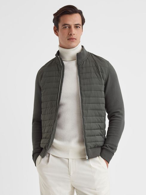 Reiss Sage Freddie Hybrid Quilt and Knit Zip-Through Jacket