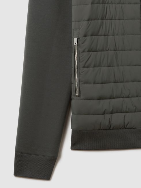 Reiss Sage Freddie Hybrid Quilt and Knit Zip-Through Jacket
