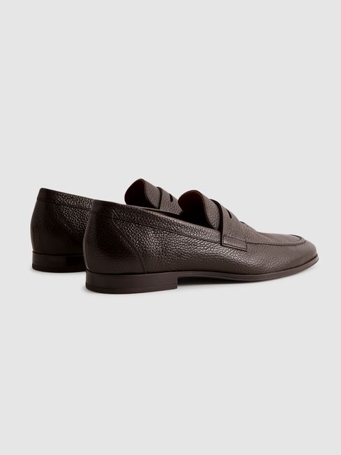 Reiss Dark Brown Bray Leather Grained Leather Slip-On Loafers