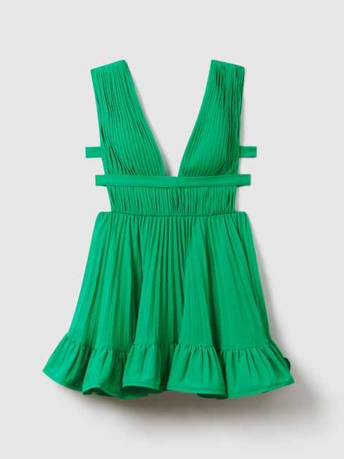 Amur Pleated Plunge Neck Mini Dress