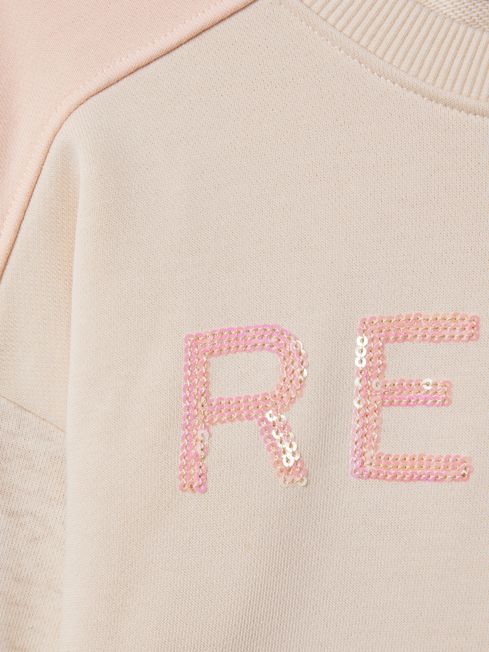 Reiss Pink Ivy Junior Cotton Blend Sequin Sweatshirt