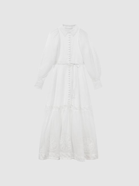 Joslin Linen Blouson Sleeve Maxi Dress | REISS USA