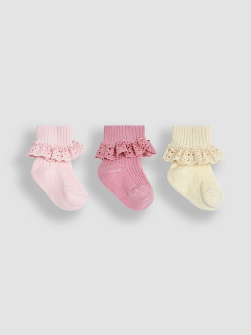 JoJo Maman Bébé Pink 3-Pack Frilly Socks