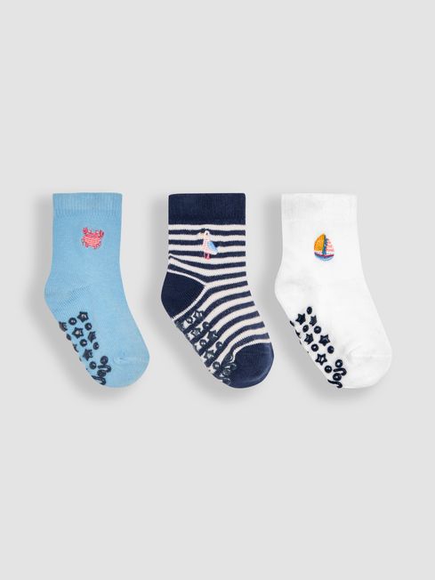 JoJo Maman Bébé Blue Nautical 3-Pack Embroidered Socks