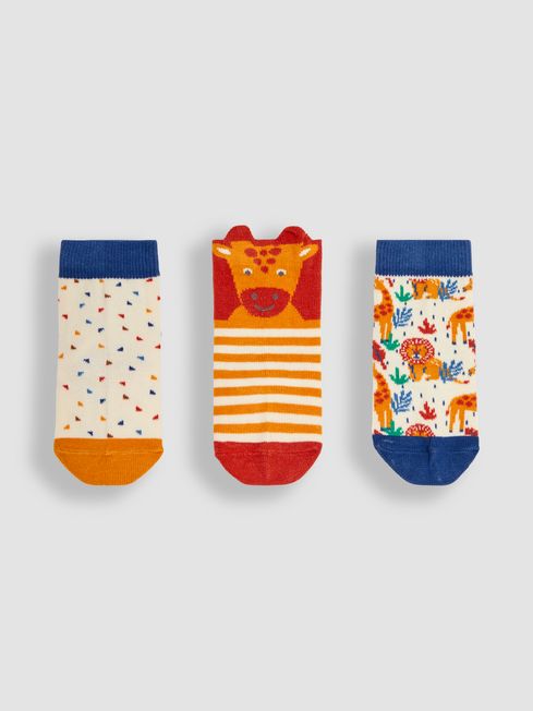 JoJo Maman Bébé Rust Orange Giraffe 3-Pack Safari Socks