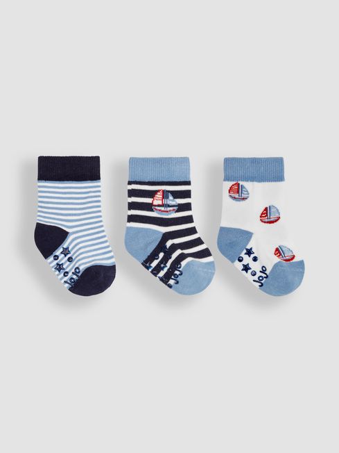 JoJo Maman Bébé Blue 3-Pack Nautical Socks