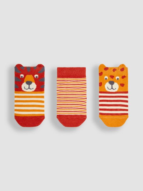JoJo Maman Bébé Rust Orange Tiger 3-Pack Safari Socks