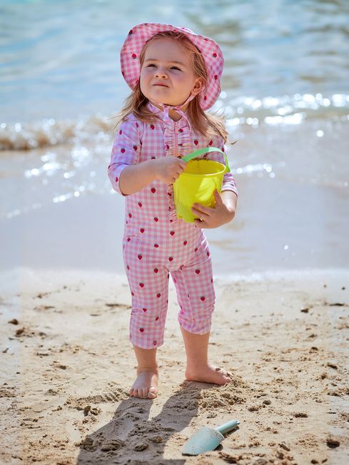 JoJo Maman Bébé Pink Gingham UPF 50 1-Piece Sun Protection Suit