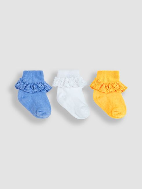 JoJo Maman Bébé Blue 3-Pack Frilly Socks