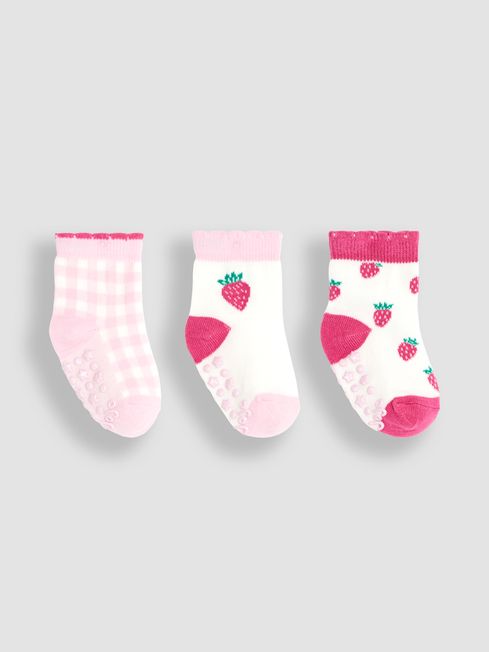 JoJo Maman Bébé Pink Strawberry 3-Pack Fruit Socks