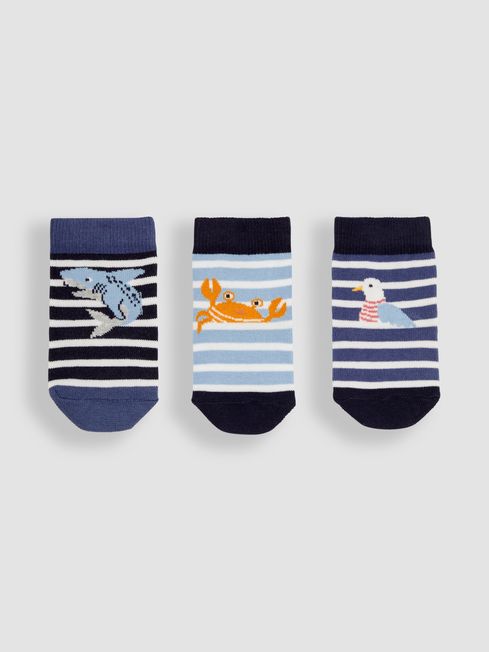 JoJo Maman Bébé Navy Blue 3-Pack Nautical Socks